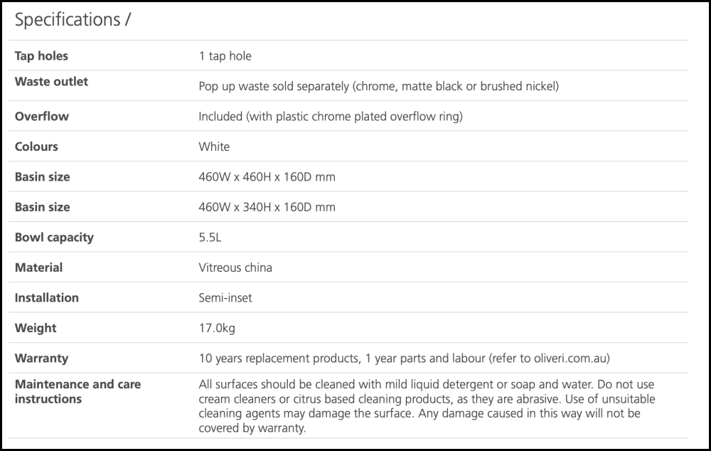 Oliveri Mu7063C Munich Inset Basin Basins