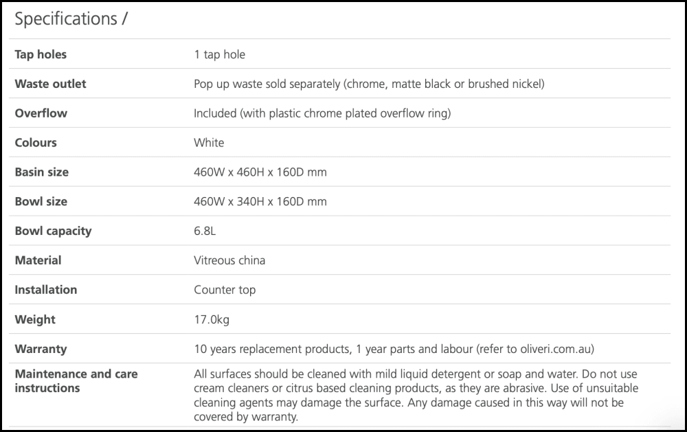 Oliveri Mu7063Ct Munich Counter Top Basin Basins
