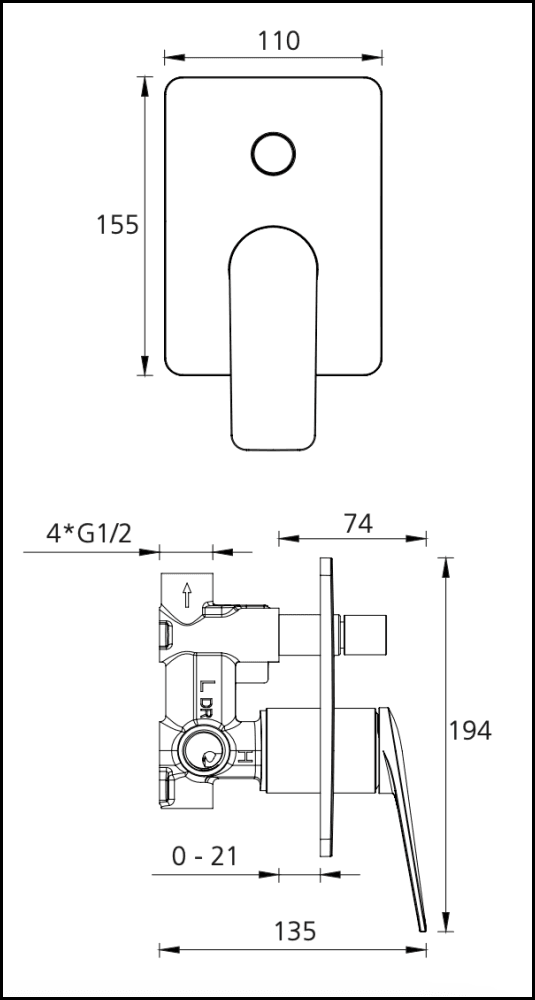 Oliveri Pa101500Bn Paris Brushed Nickel Wall Mixer With Diverter Bathroom Mixers