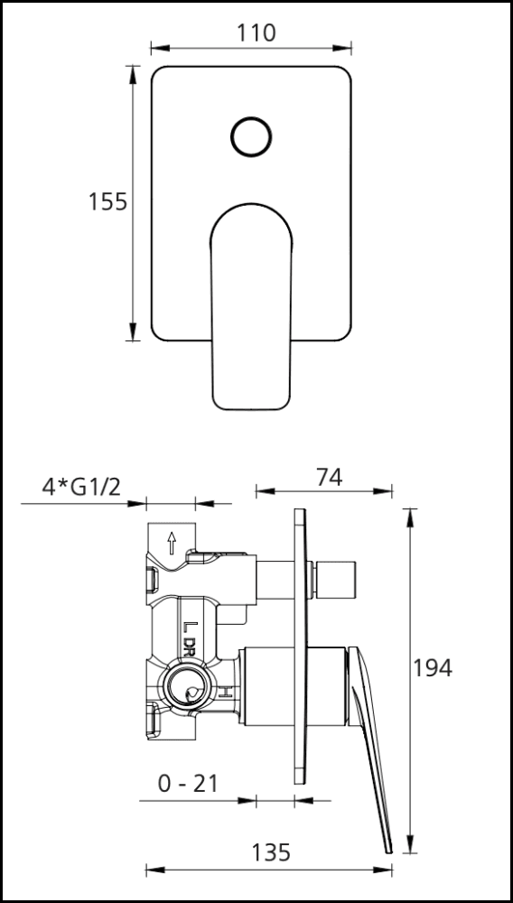 Oliveri Pa101516Mb Paris Matte Black Wall Mixer With Diverter Bathroom Mixers