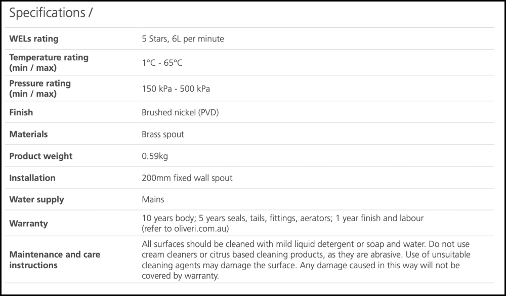 Oliveri Pa102200Bn Paris Brushed Nickel Wall Spout Spouts