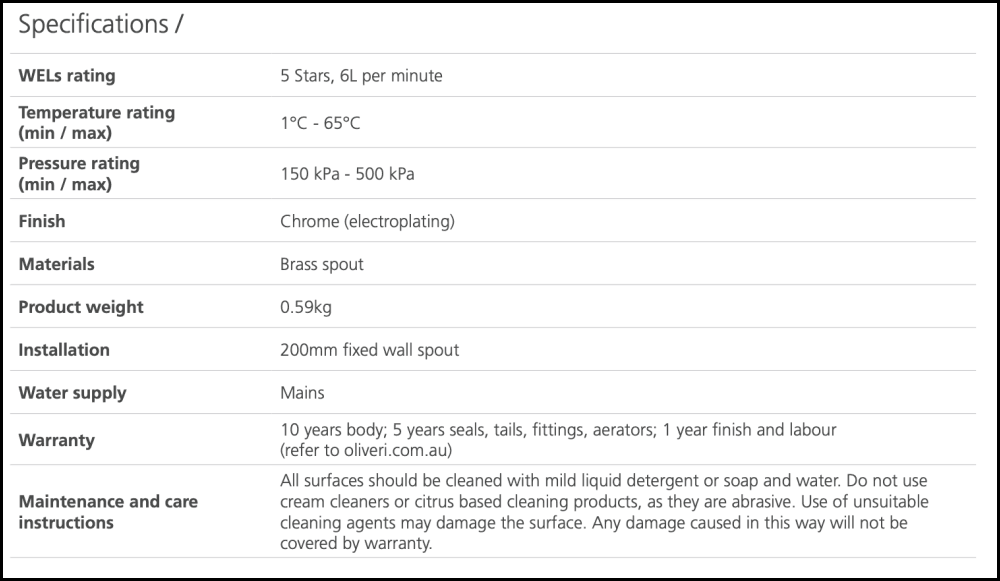 Oliveri Pa102200Cr Paris Chrome Wall Spout Spouts