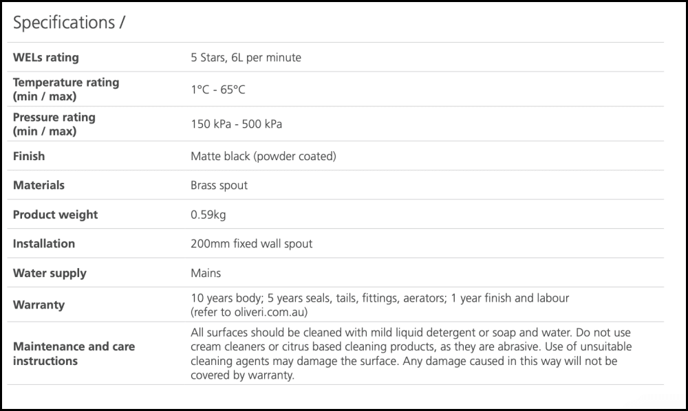 Oliveri Pa102206Mb Paris Matte Black Wall Spout Spouts