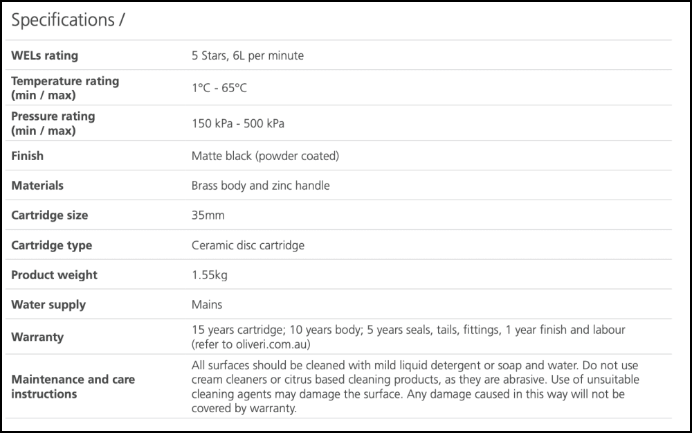 Oliveri Pa102516Mb Paris Matte Black Wall Mixer Set Bathroom Mixers