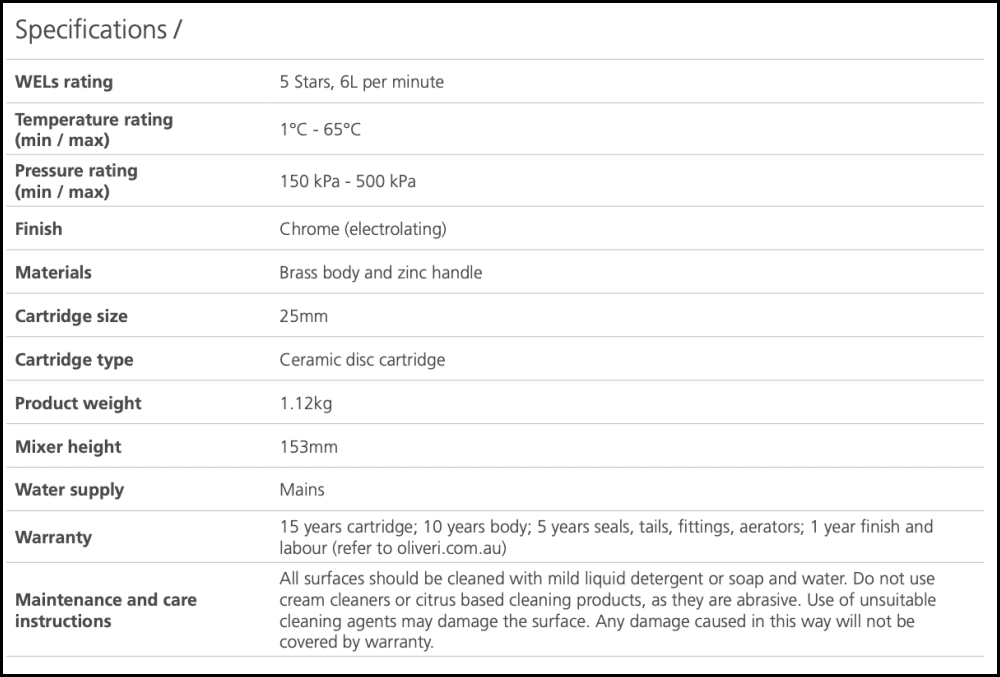 Oliveri Paris Pa069520Cr Chrome Basin Mixer Mixers