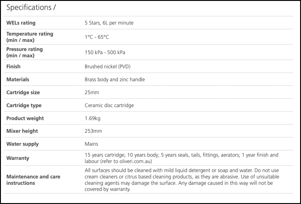 Oliveri Paris Pa070520Bn Brushed Nickel Basin Tower Mixer Mixers