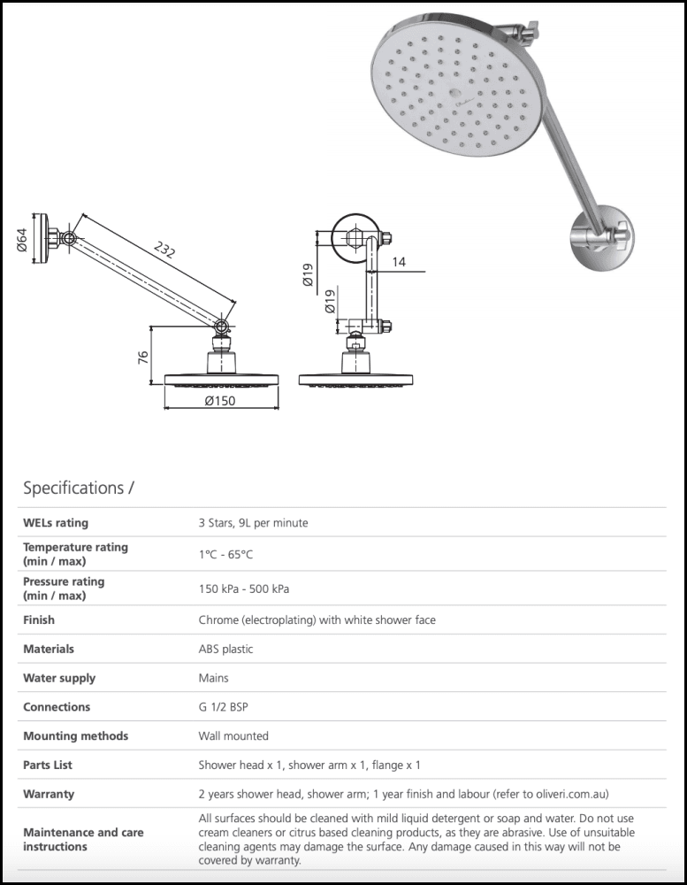 Oliveri Ro140011Cr Rome Chrome High Rise Shower Showers