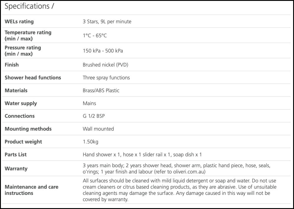 Oliveri Ro147013Bn Rome Brushed Nickel Hand Shower With Rail - Special Order Showers