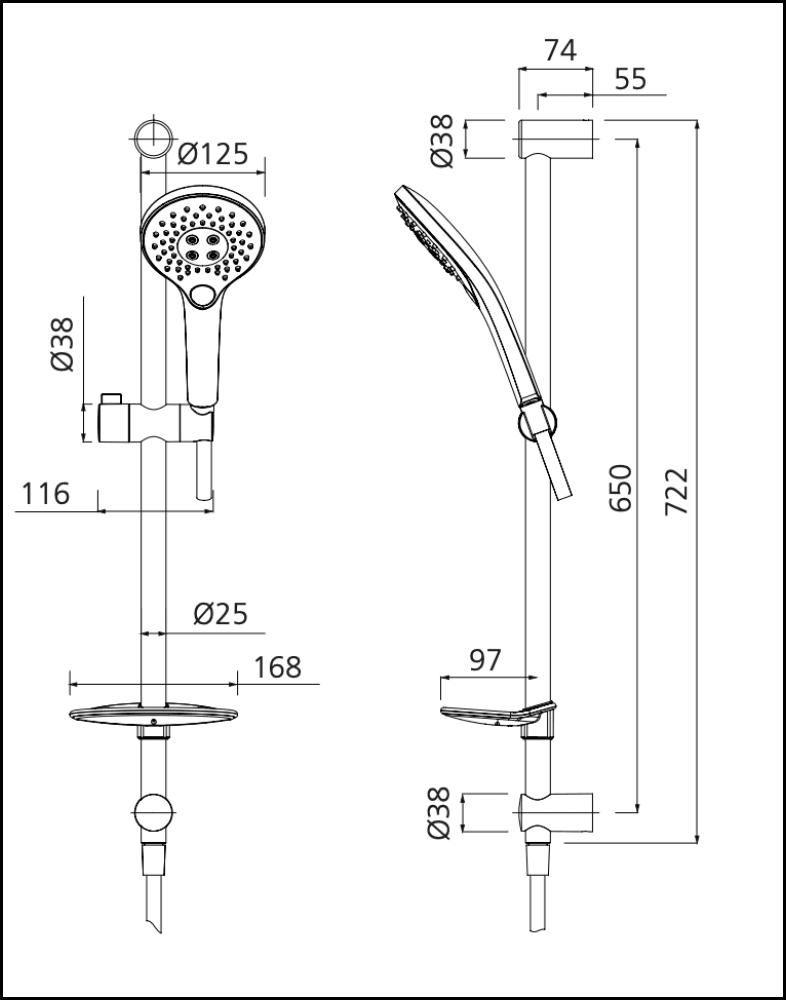 Oliveri Ro147013Bn Rome Brushed Nickel Hand Shower With Rail - Special Order Showers