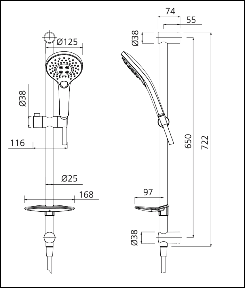 Oliveri Ro147013Cr Rome Chrome Hand Shower With Rail - Special Order Showers