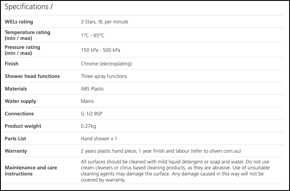 Oliveri Ro147013Hcr Rome Chrome Hand Shower Head - Special Order Showers