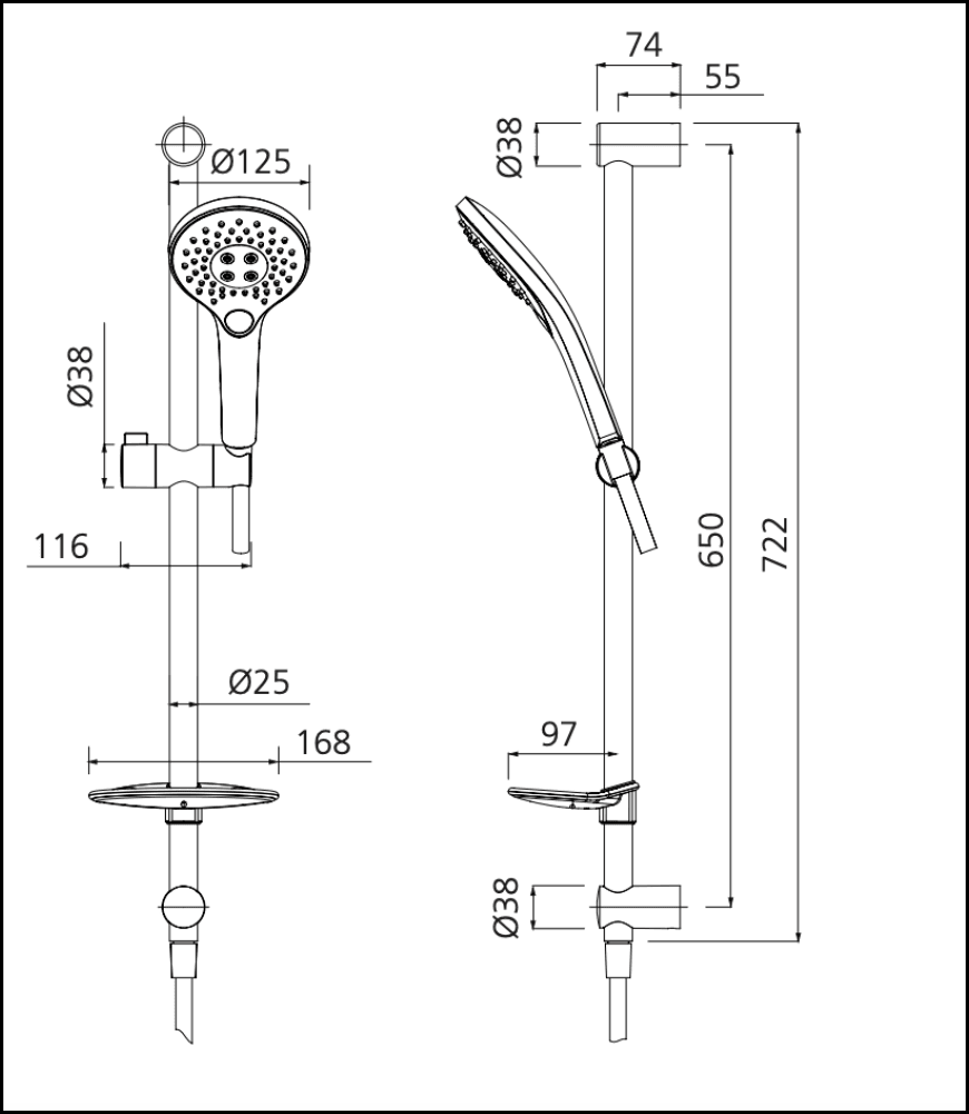 Oliveri Ro147013Mb Rome Matte Black Hand Shower With Rail - Special Order Showers