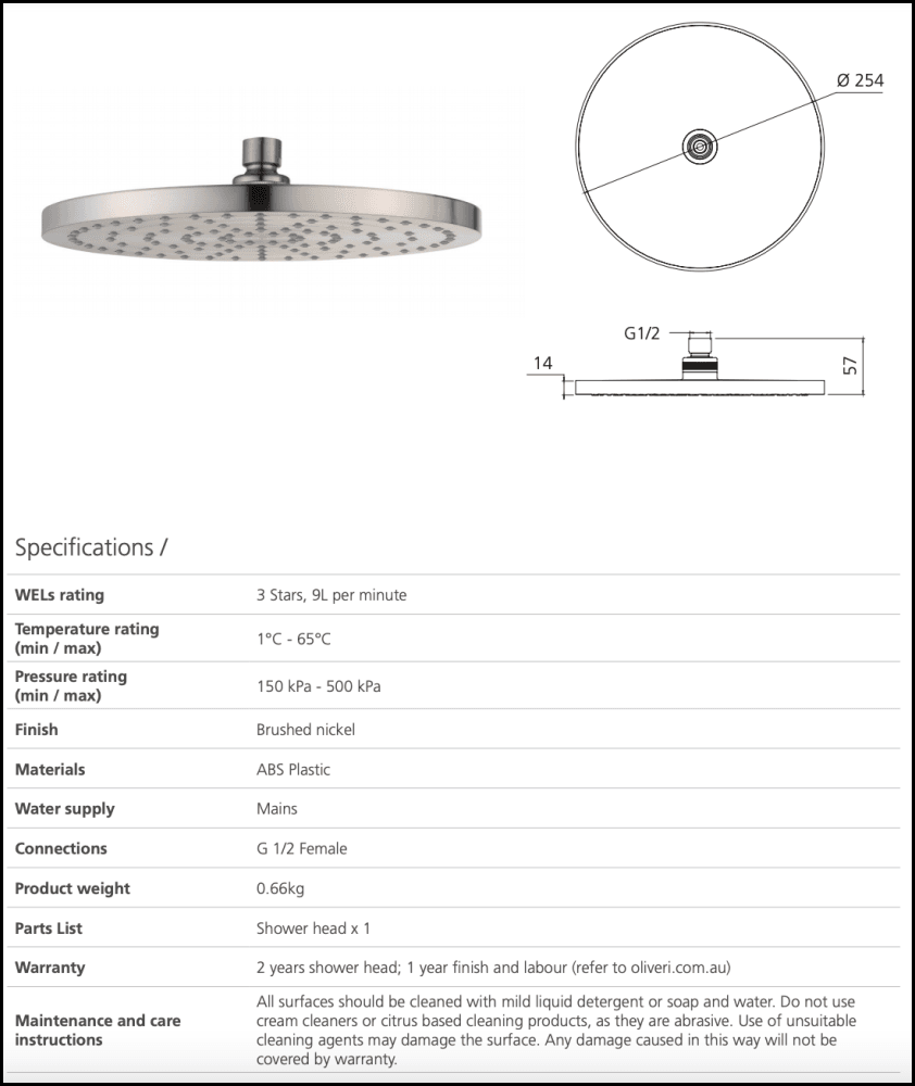 Oliveri Ro26500Bn Rome Brushed Nickel Shower Rose Showers