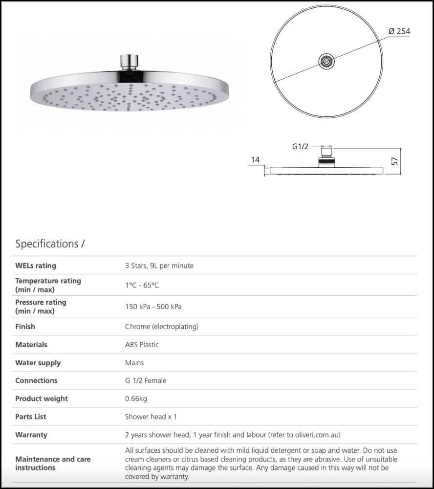 Oliveri Ro26500Cr Rome Chrome Shower Rose Showers