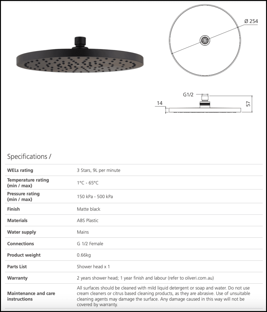 Oliveri Ro26500Mb Rome Matte Black Shower Rose Showers