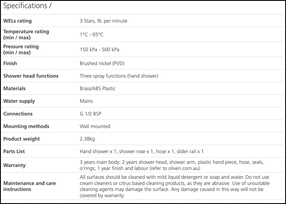 Oliveri Ro36341Bn Rome Brushed Nickel Dual Shower Set - Special Order Showers