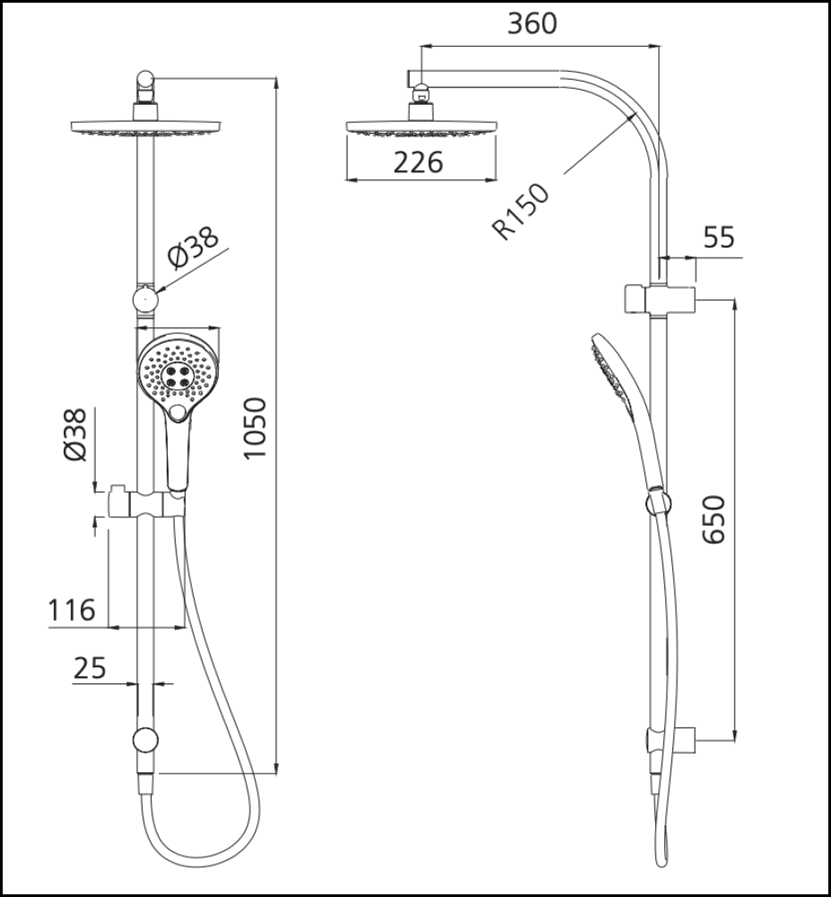 Oliveri Ro36341Mb Rome Matte Black Dual Shower Set - Special Order Showers