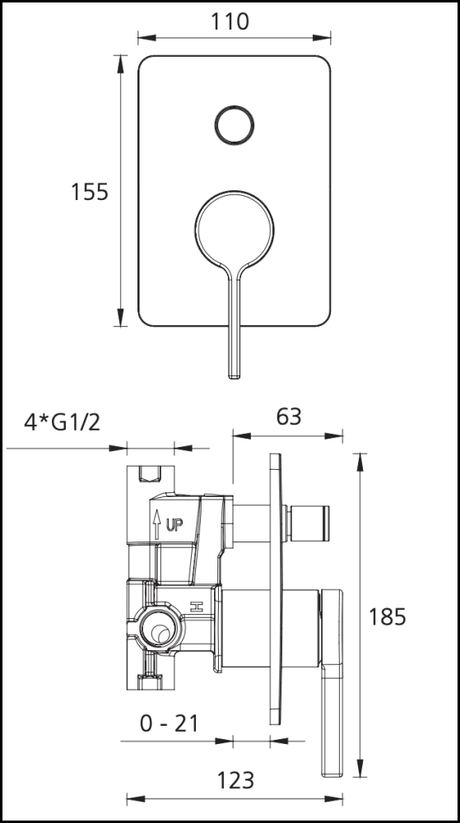 Oliveri St094516Mb Stockholm Matte Black Wall Mixer With Diverter Bathroom Mixers