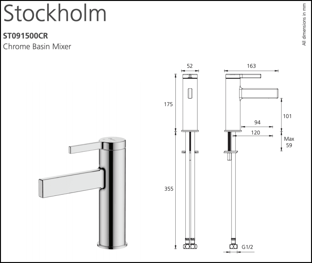 Oliveri Stockholm St091500Cr Chrome Basin Mixer Mixers