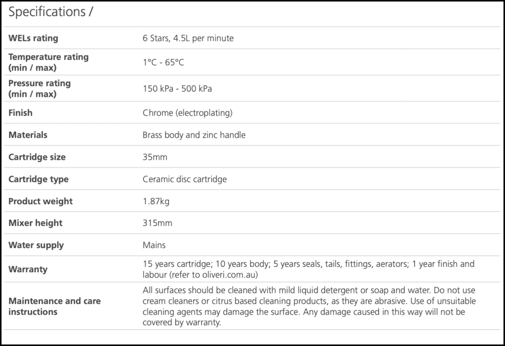 Oliveri Stockholm St092500Cr Chrome Basin Tower Mixer Mixers