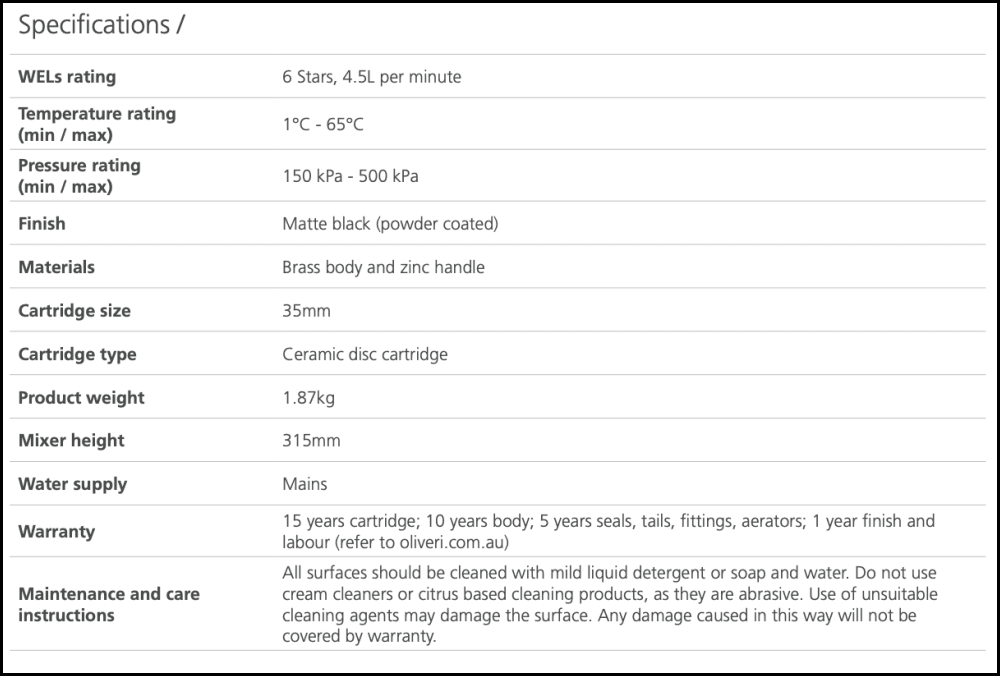Oliveri Stockholm St092506Mb Matte Black Basin Tower Mixer Mixers