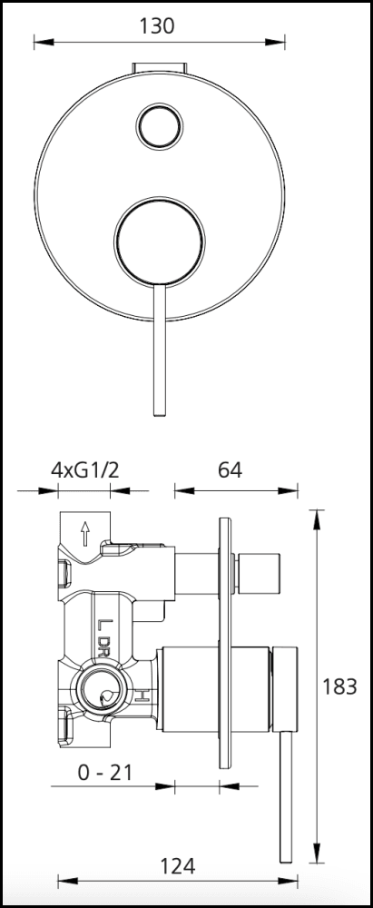 Oliveri Ve112516Mb Venice Matte Black Wall Mixer With Diverter Bathroom Mixers