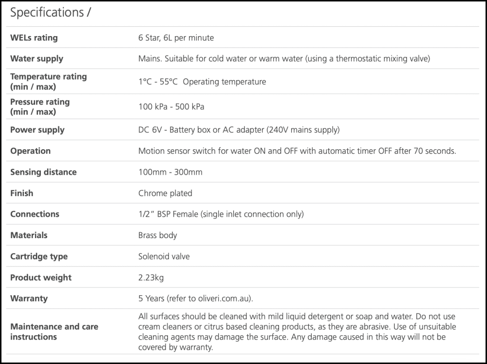 Oliveri Ve402Cr Venice Chrome Basin Mounted Sensor Tap Mixers