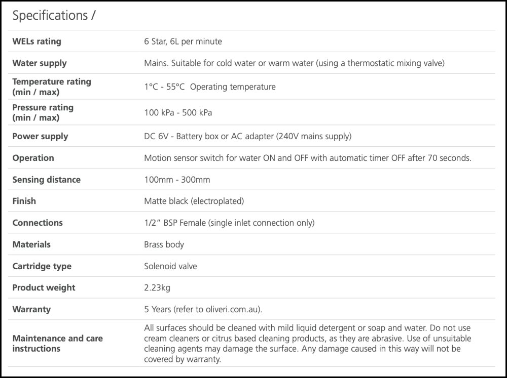 Oliveri Ve402Mb Venice Matte Black Basin Mounted Sensor Tap Mixers