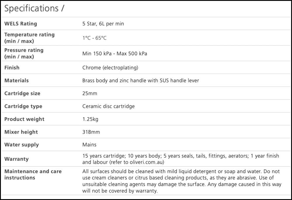 Oliveri Venice Ve104500Cr Curved Chrome Basin Tower Mixer Mixers