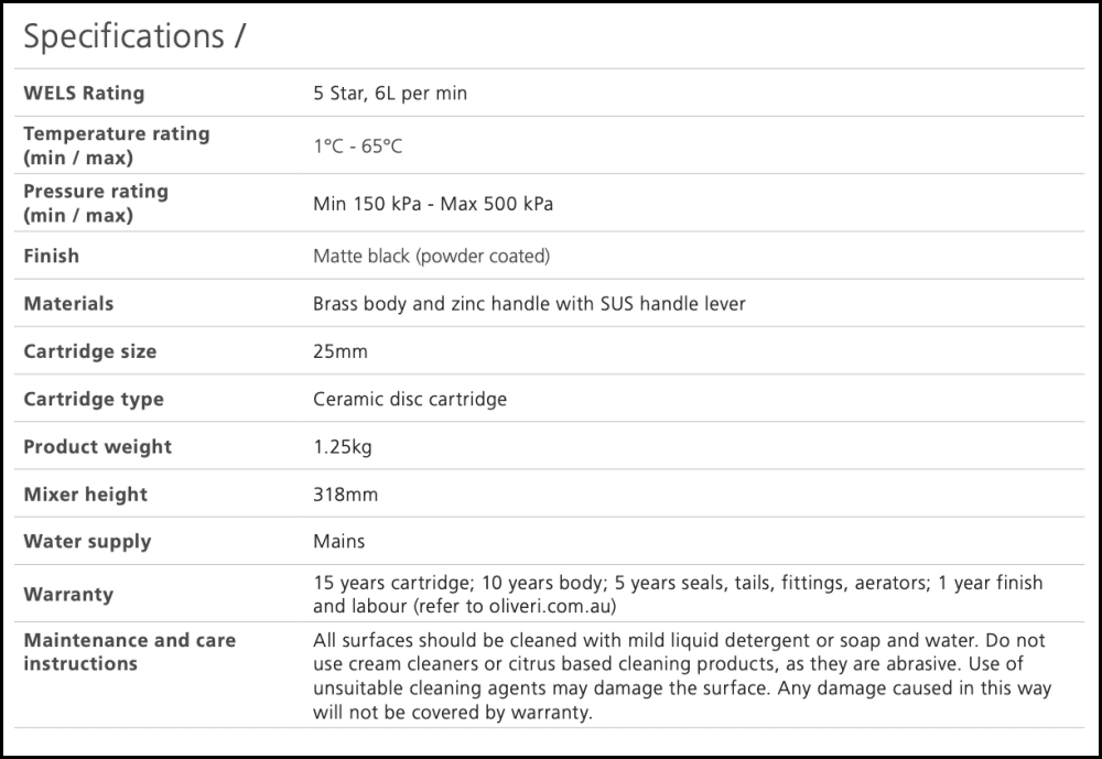 Oliveri Venice Ve104506Mb Curved Matte Black Basin Tower Mixer Mixers