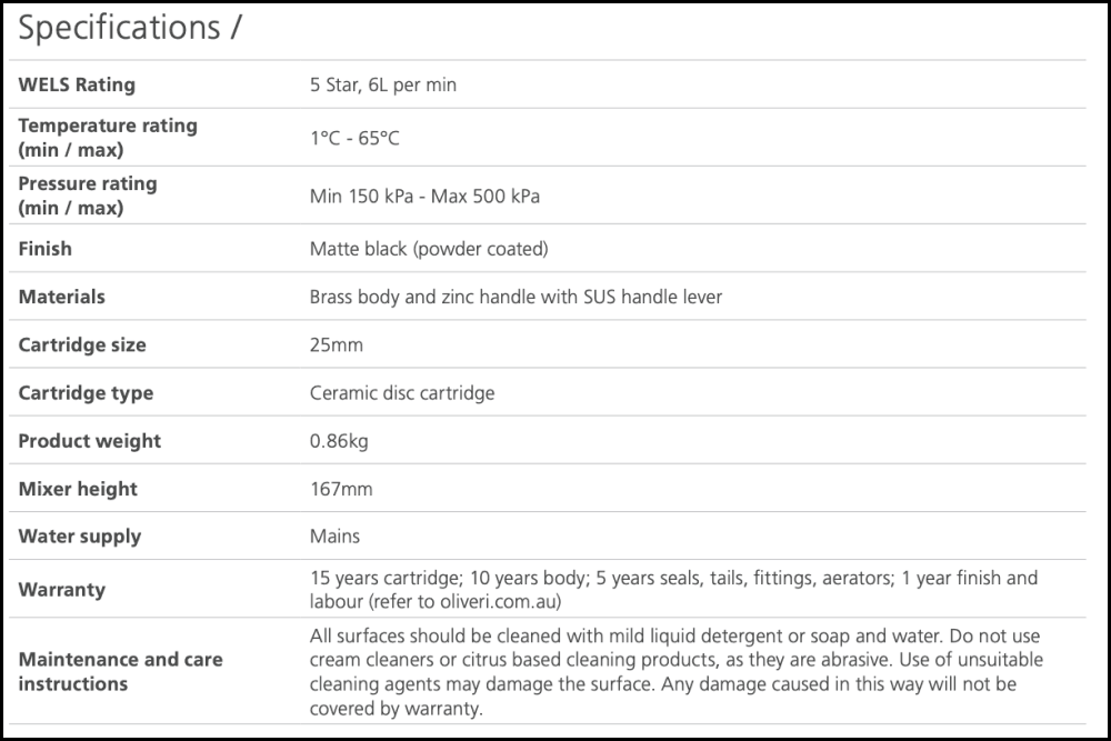 Oliveri Venice Ve106506Mb Matte Black Straight Basin Mixer Mixers