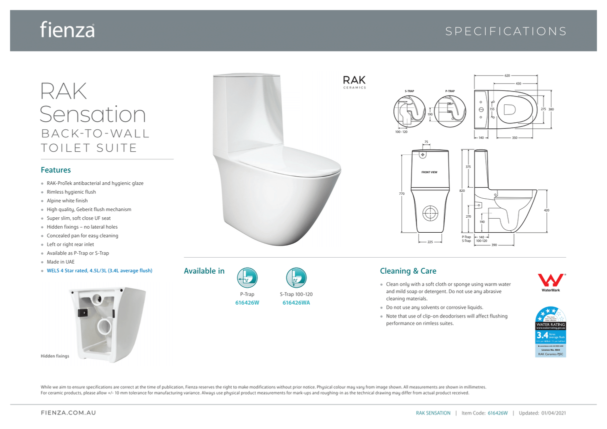 Fienza Rak Sensation Back-to-Wall Suite