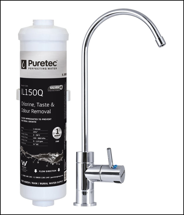 Puretec X4 Inline Undersink Water Filter System With High Loop Led Faucet Separate Mixer Taps