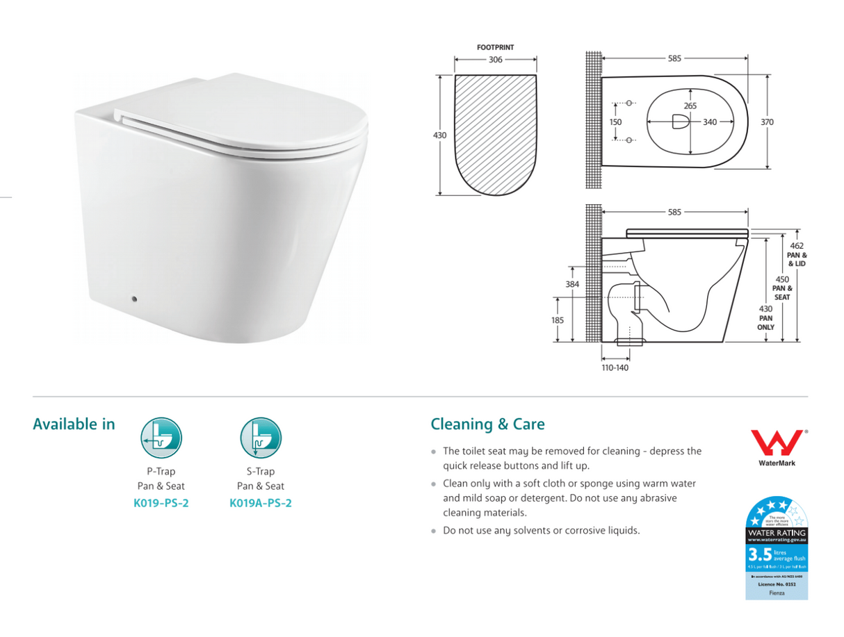 Fienza Isabella Wall-Faced Suite - Slim Seat Gloss White