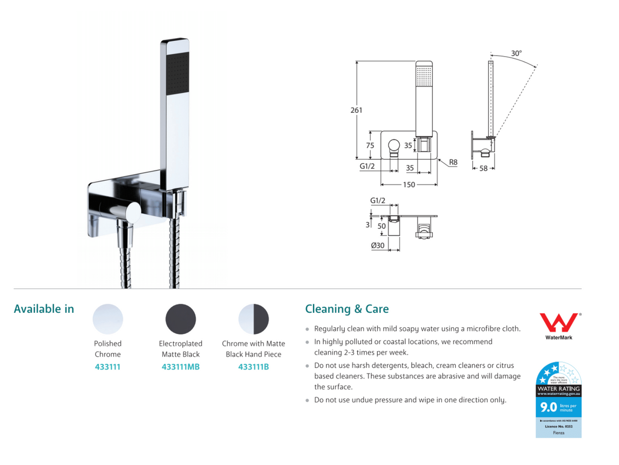 Fienza Lincoln Hand Shower - Matte Black