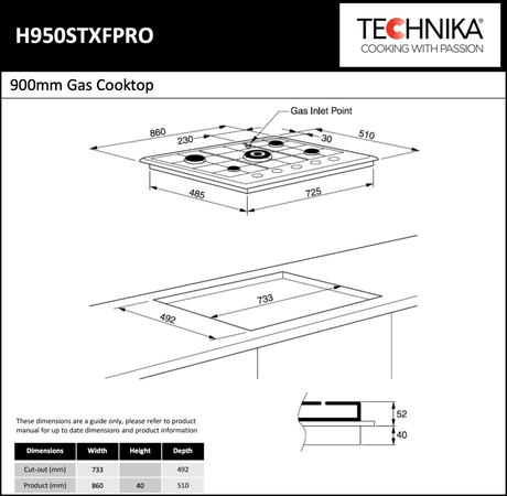 Technika H950Stxfpro 5 Burner Gas Cooktop