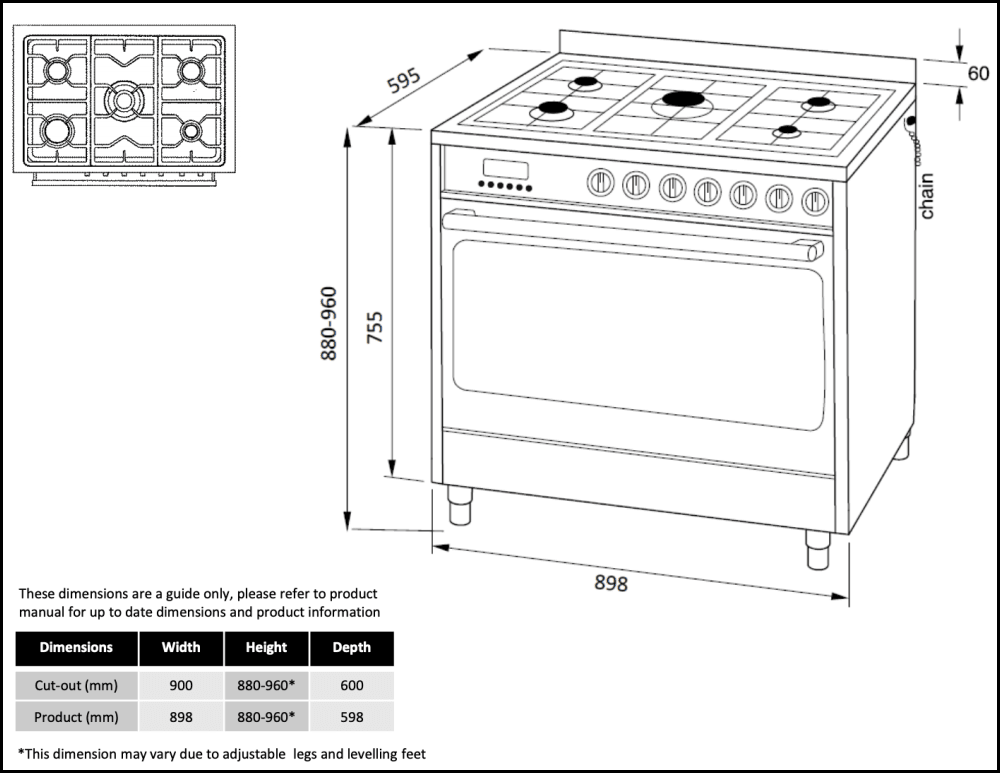 Technika Italian Made TU958TDM 90cm Dual Fuel Freestanding Stove SA