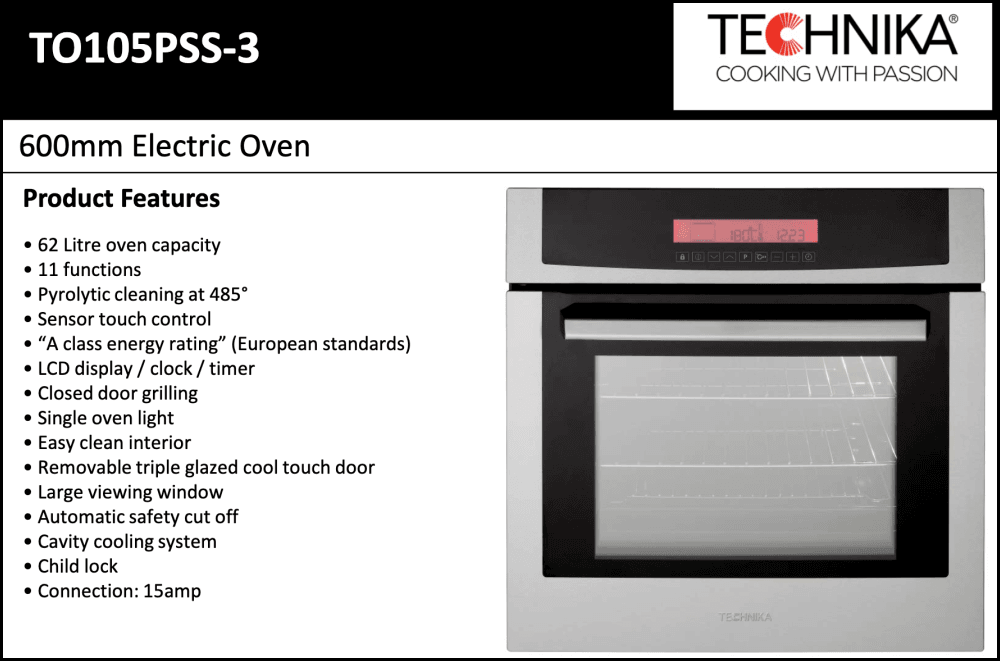 Technika To105Pss-3 60Cm Pyrolytic Electric Stainless Steel Oven Oven