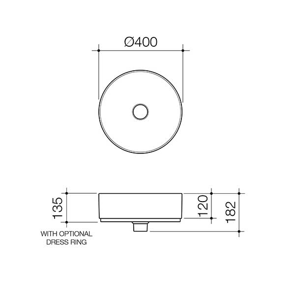 Caroma Liano II 400mm Round Above Counter Basin – White 852500W