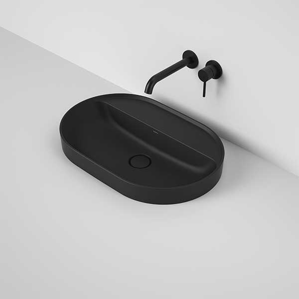 Caroma Liano II 600mm Pill Inset Basin with Tap Landing (0 Tap Hole) – Matte Black 853100MB