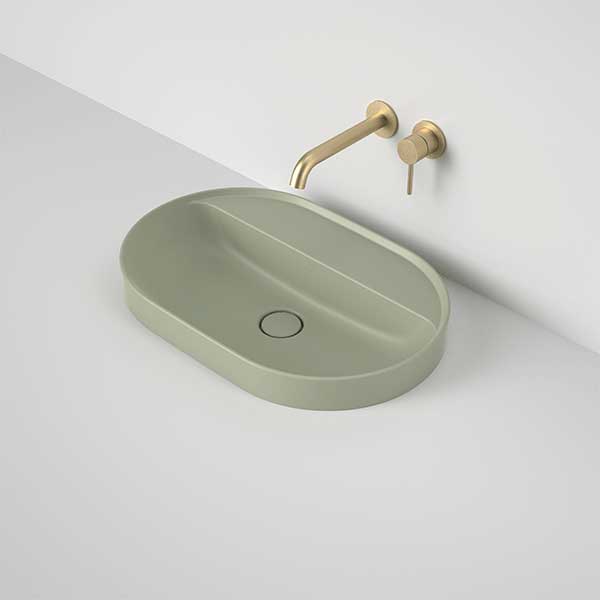 Caroma Liano II 600mm Pill Inset Basin with Tap Landing (0 Tap Hole) – Matte Green 853100MG