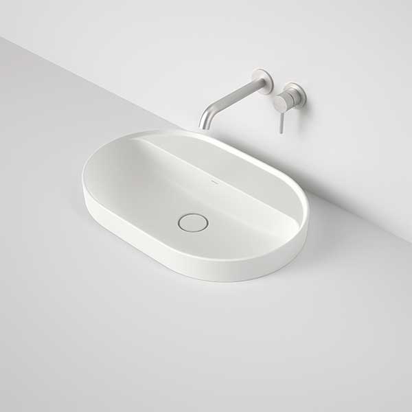 Caroma Liano II 600mm Pill Inset Basin with Tap Landing (0 Tap Hole) – Matte White 853100MW