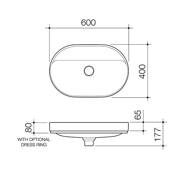 Caroma Liano II 600mm Pill Inset Basin with Tap Landing (0 Tap Hole) – Matte Grey 853100MGR