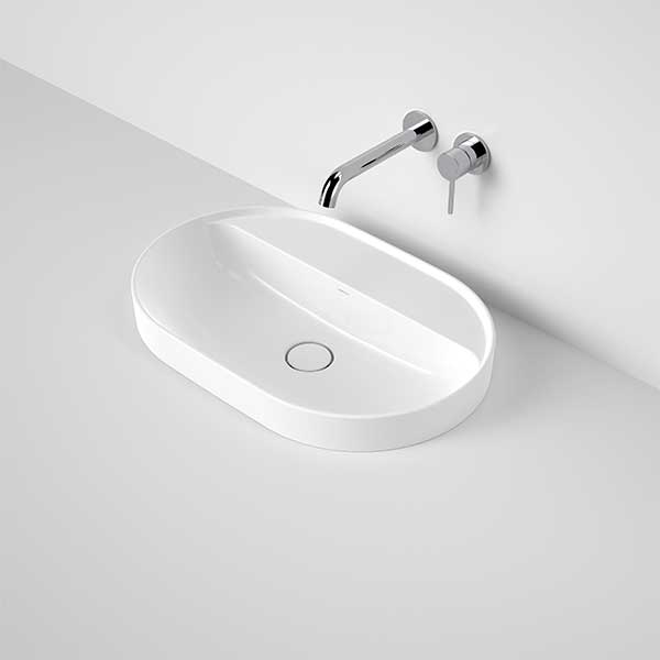 Caroma Liano II 600mm Pill Inset Basin with Tap Landing (0 Tap Hole) – White 853100W