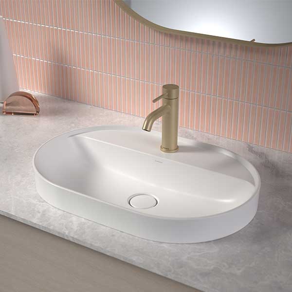 Caroma Liano II 600mm Pill Inset Basin with Tap Landing (1 Tap Hole) – White 853110W