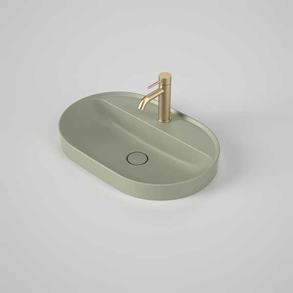 Caroma Liano II 600mm Pill Inset Basin with Tap Landing (1 Tap Hole) – Matte Green 853110MG