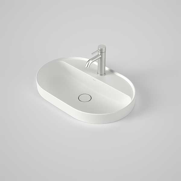 Caroma Liano II 600mm Pill Inset Basin with Tap Landing (1 Tap Hole) – Matte White 853110MW
