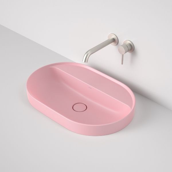 Caroma Liano II 600mm Pill Inset Basin with Tap Landing (0 Tap Hole) – Matte Pink 853100MP