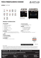 Artusi CAFG91B 90cm Freestanding Dual Fuel Stove, Black