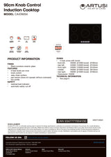 Artusi CAID905K 90cm Induction Cooktop with Knob Controls, Black Glass
